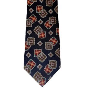 Gino Pompeii Tie 100% Silk From Italy NAVY BLUE TIE Plaid Textured Necktie